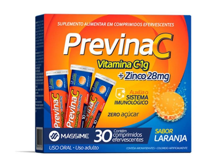 Massime Vitamina C Efervescente + Zinco - Previna C 30cpr sem Açucar