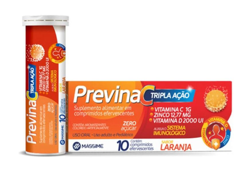 Massime Previna C Vitamina C, D, Zinco 10cpr Efervescentes - Laranja