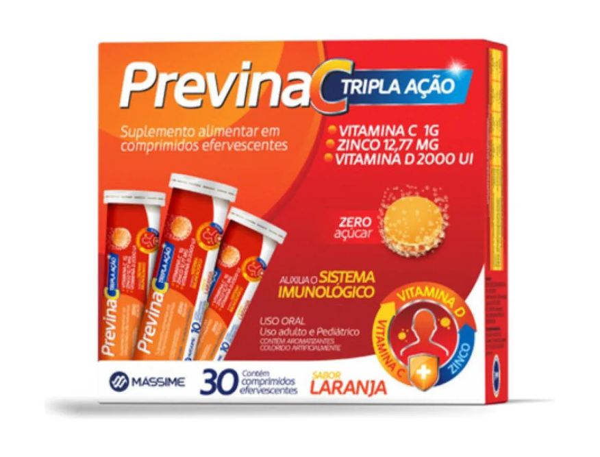 Massime Previna C Vitamina C, D, Zinco 30cpr Efervescentes - Laranja