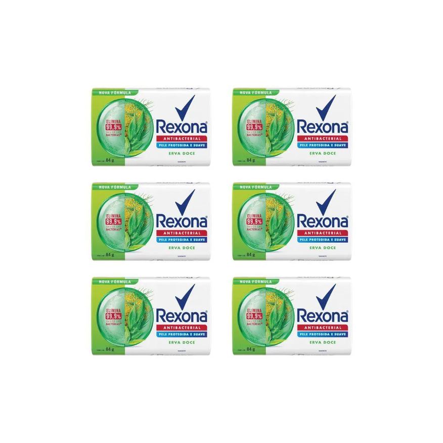 Rexona Sabonete Antibacteriano Erva Doce 84g - Kit C / 6un