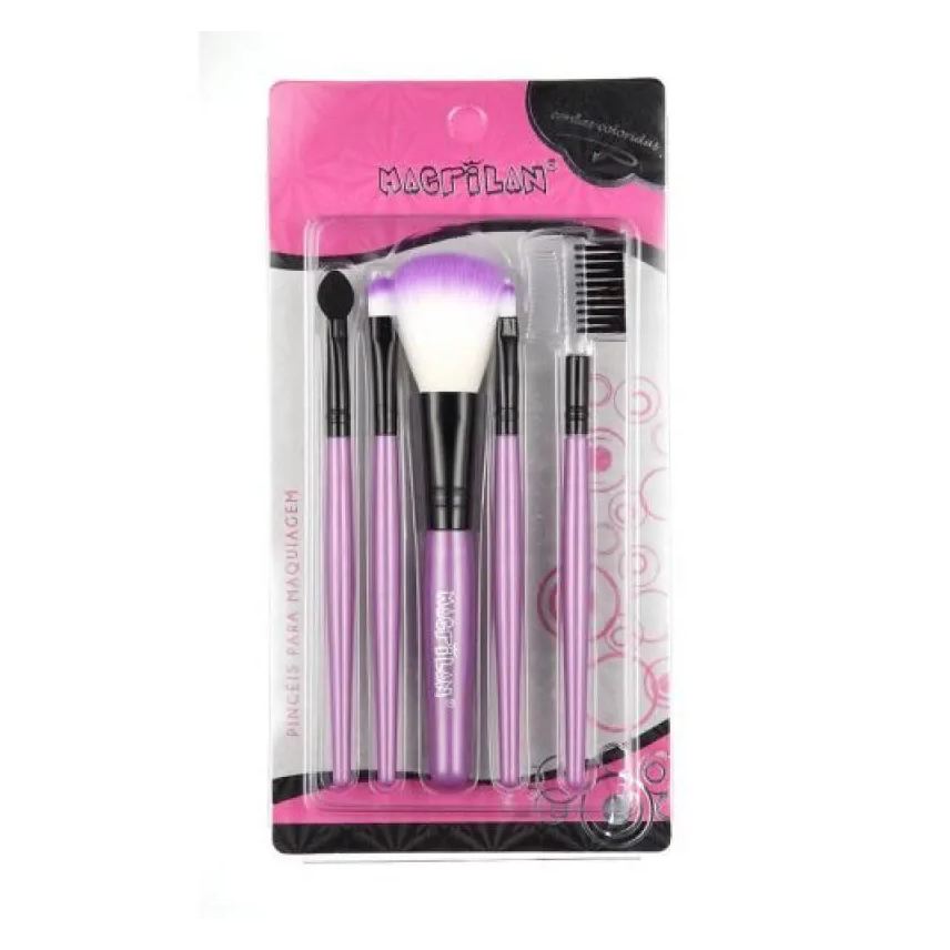 Macrilan Kit com 5 Pincéis para Maquiagem Kp3-1 Roxo