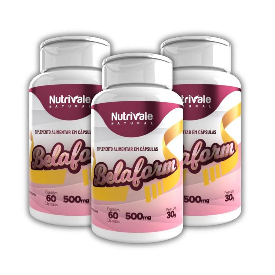 Nutrivale Kit 3x Belaform Cafeína, L-carnitina e Cromo 60 cápsulas sem Sabor