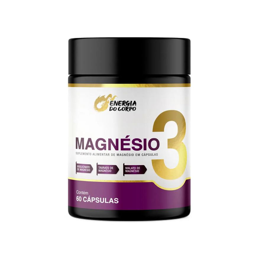 Energia do Corpo 3 Magnésio Dimalato, Taurato e Quelato 60 cápsulas sem Sabor