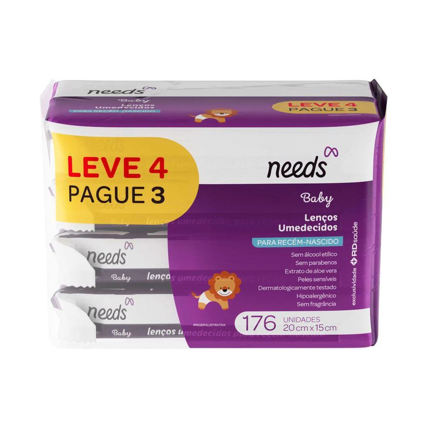 Needs Lenço Umedecido Baby Recém-Nascido 176 Unidades