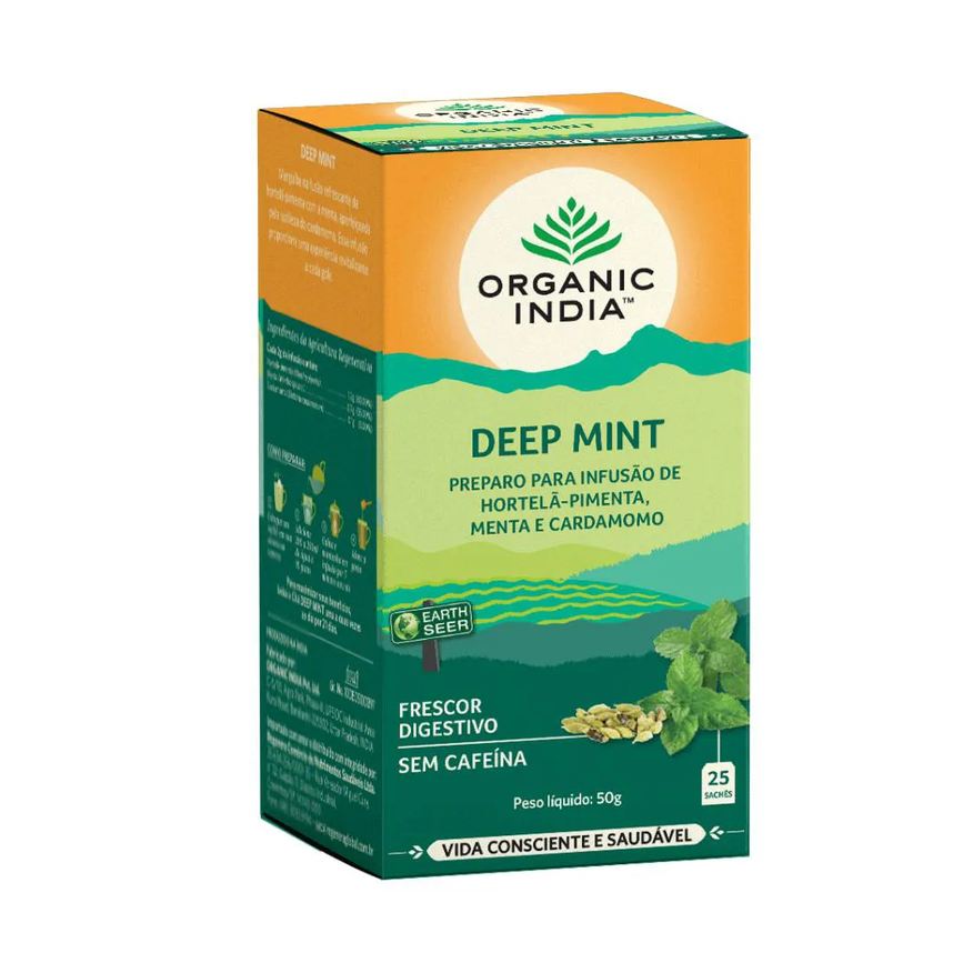 Organic India Chá Infusão Deep Mint Caixa com 25 Saches 2g