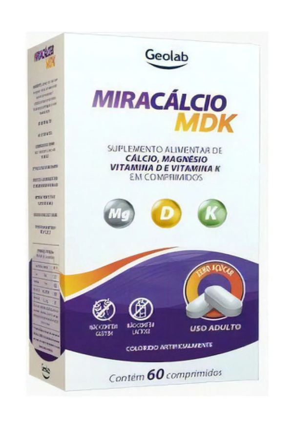 Geolab Miracálcio Mdk - Calcio, Magnésio, Vitaminas D e K - 60 comprimidos