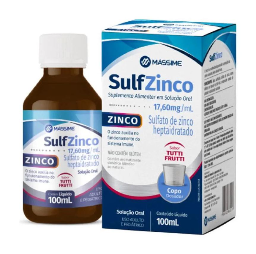 Massime Sulfzinco Sulfato de Zinco 17,60mg - 100ml Sabor Tutti Frutti