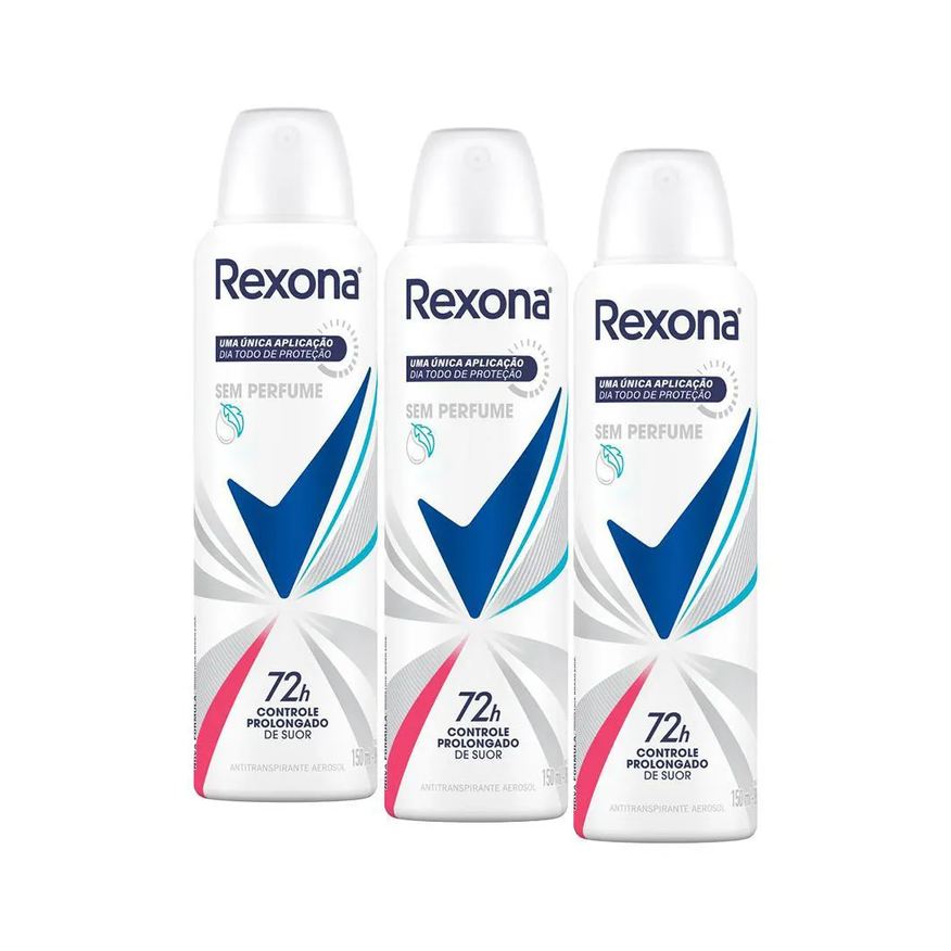 Rexona Kit 3 Desodorantes Antitranspirantes Feminino sem Perfume 150ml