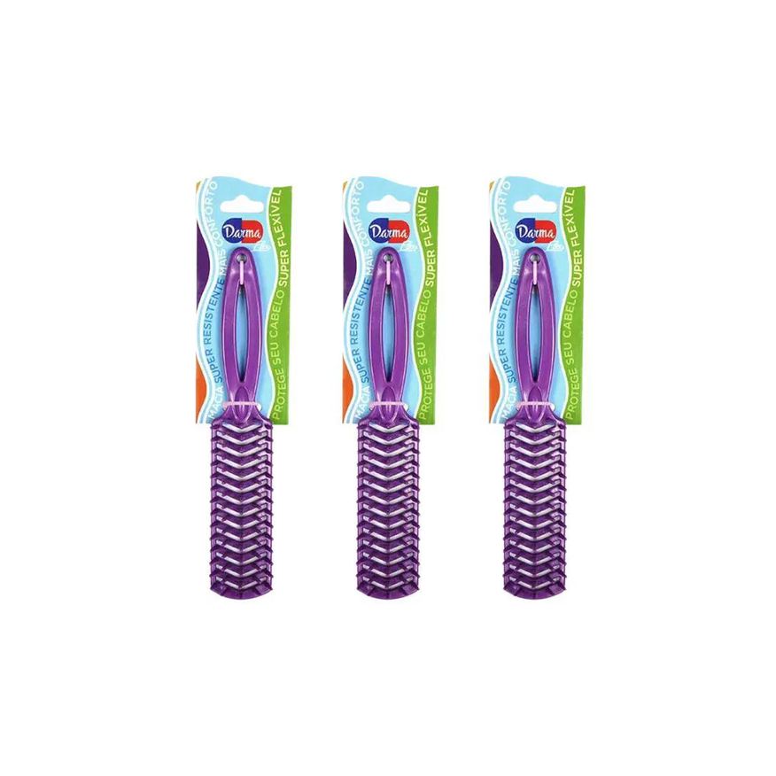 Darma Escova de Cabelo Flex Reta 347 Roxa - Kit C / 3un