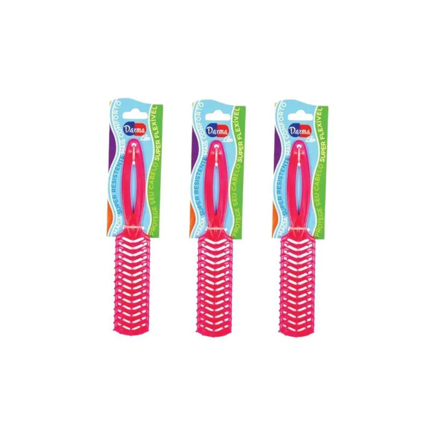 Darma Escova de Cabelo Flex Reta 345 Pink - Kit C / 3un