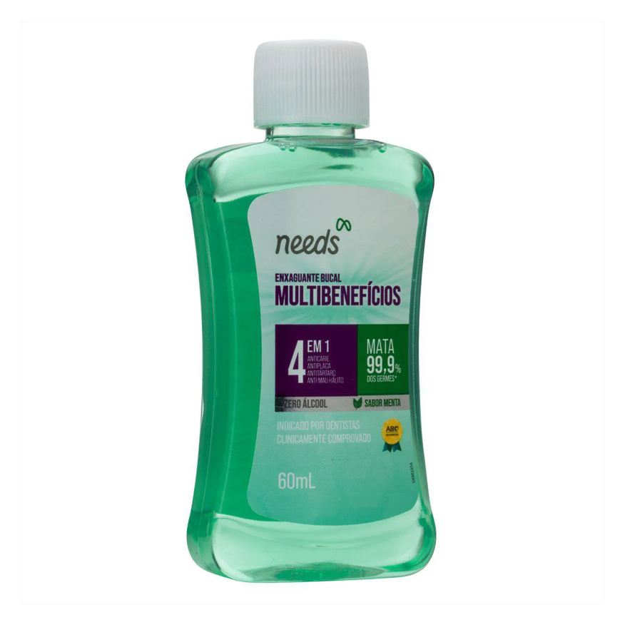 Needs Enxaguante Bucal 4 em 1 Menta Sem Álcool 60ml
