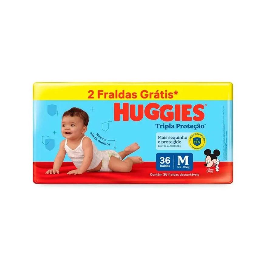 Huggies Fraldas Tripla Proteção Mega M com 36 Unidade 2 Tiras