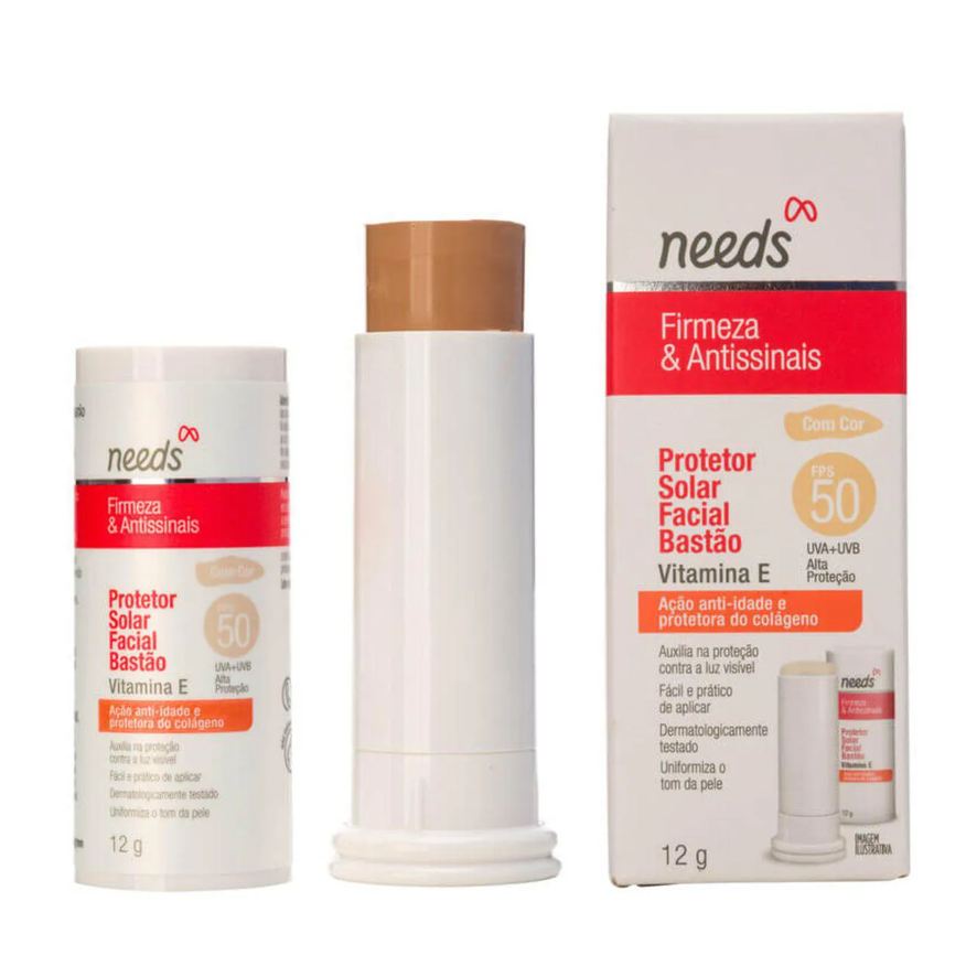 Needs Protetor Solar Facial Firmeza & Antissinais FPS 50 Com Cor Bastão 12g