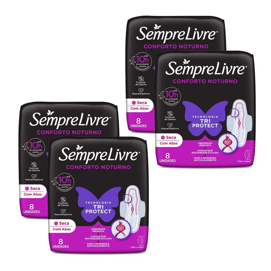 Sempre Livre Kit Absorventes Externo Adapt Plus Noite e Dia Cobertura Seca com Abas 8un Cada