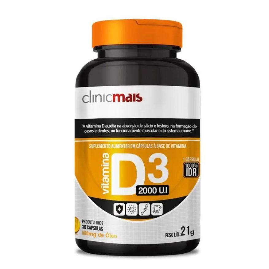 Chá Mais Kit 3 Vitamina D3 2000 U.i 500mg Clinicmais 30 cápsulas