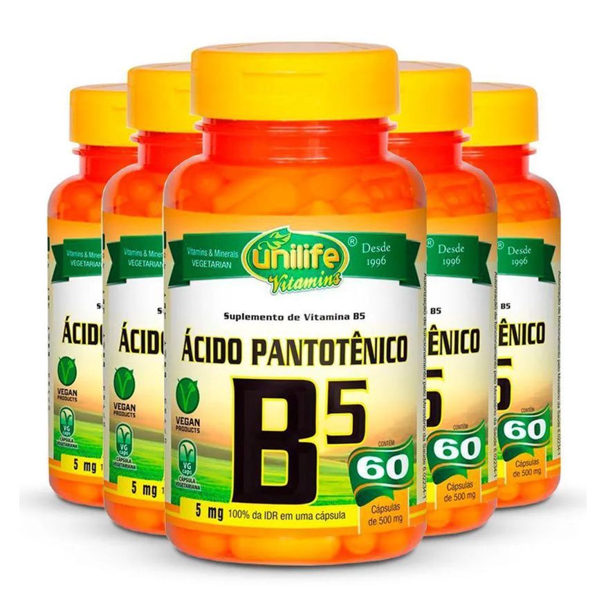 Unilife Kit 5 Vitamina B5 Ácido Pantotênico 60 cápsulas