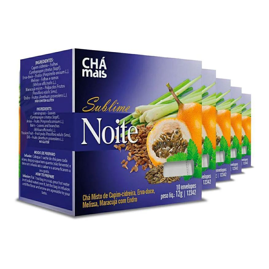 Chá Mais Kit 5 Chá Sublime Noite Clinicmais 10 Sachês 12g