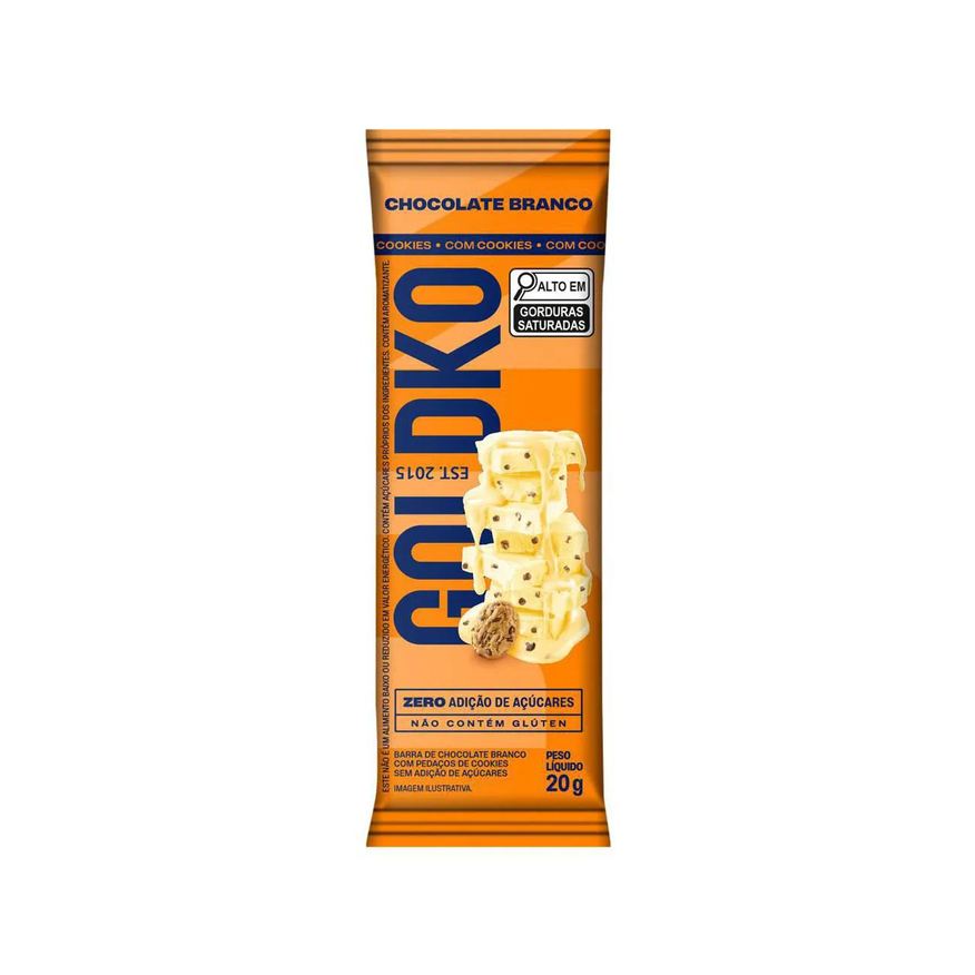 Goldko Barra de Chocolate Branco com Cookies Zero Açúcar 20g