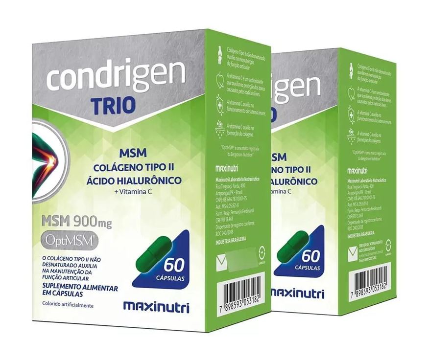 Maxinutri Kit 2 Condrigen Trio Msm Colágeno Tipo 2 Ha e Vit C 60 cápsulas