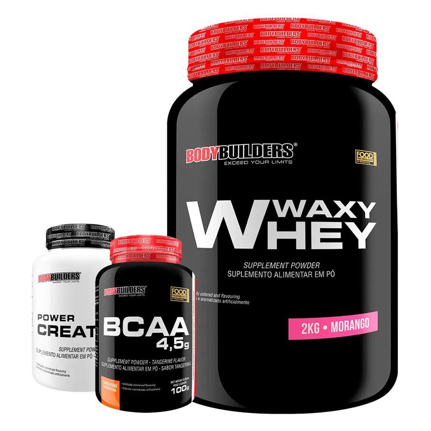 Bodybuilders Kit Waxy Whey 2kg + Bcaa 4,5 100g + Power Creatina 100g – Morango