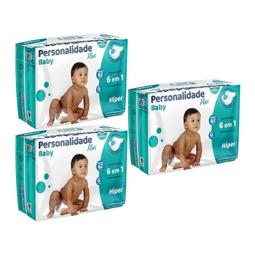 Personalidade Kit C3 Fralda Baby Plus G Conforto para Bebê