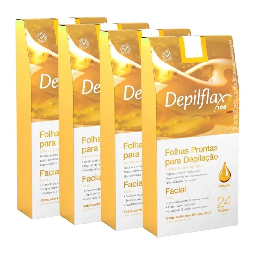 Depilflax Kit 4x Folhas Depilatorias Facial Suave Natural 24 unidades