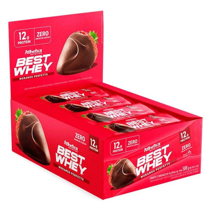 Atlhetica Nutrition Best Whey Bar 12g - Caixa com 12un 49g Cada - Morango Perfetto