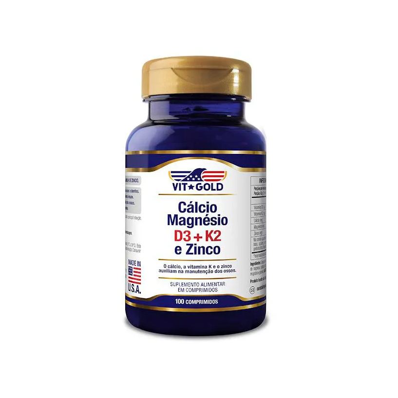 Vit Gold Cálcio Magnésio Zinco com Vitamina D3 e K2 Vitgold 100 Comprimidos