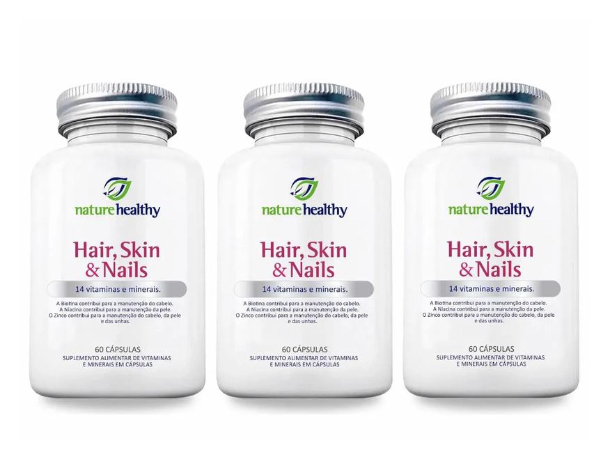 NATURE HEALTHY KIT c/ 3 HAIR, SKIN & NAILS c/ 14 VITAMINAS E MINERAIS 60 CÁPSULAS