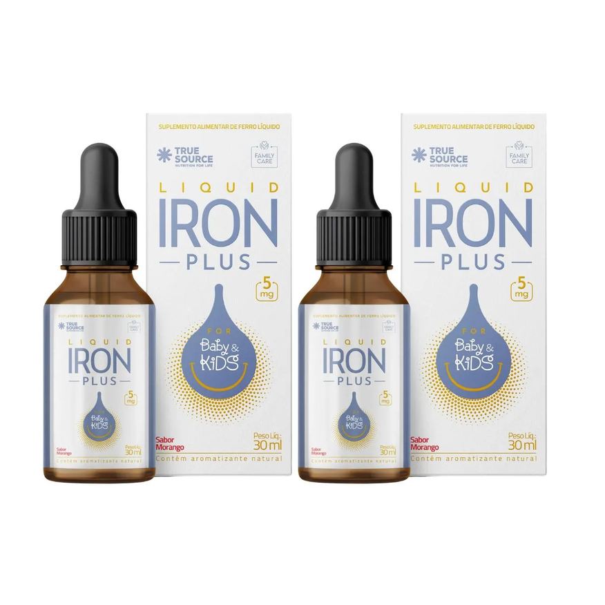 True Kit 2 Liquid Iron Plus Baby Kids Ferro Multivitamínico Truesource Morango