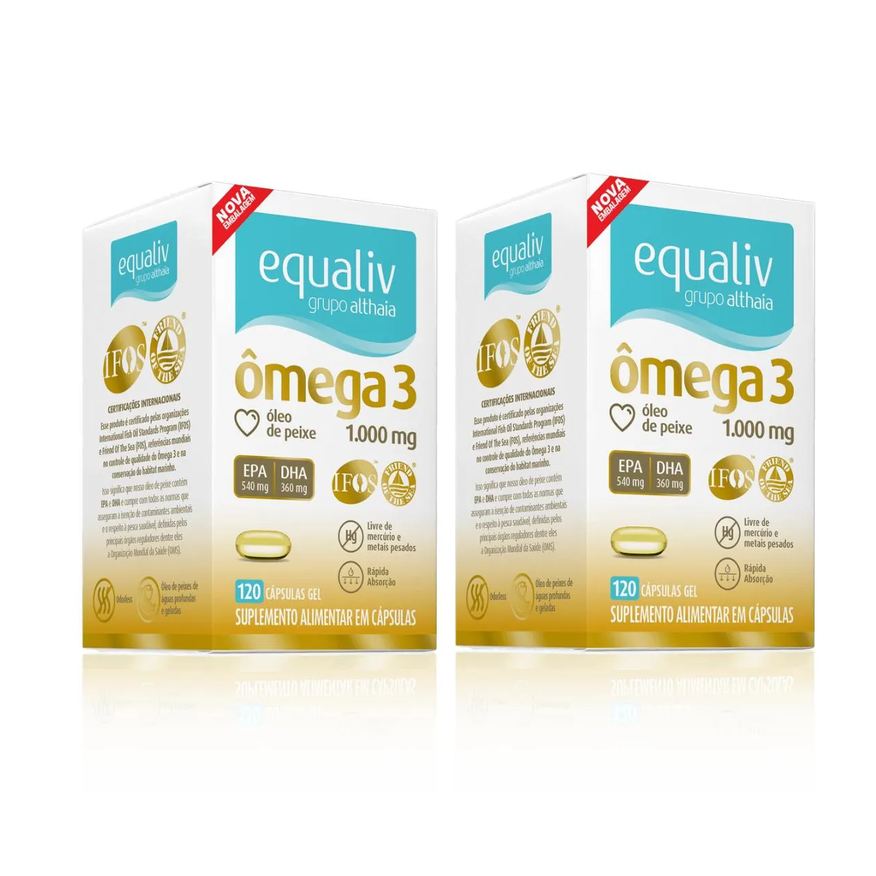 Equaliv Kit 2 Ômega 3 1000mg Livre de Metais Pesados120 cápsulas sem Sabor
