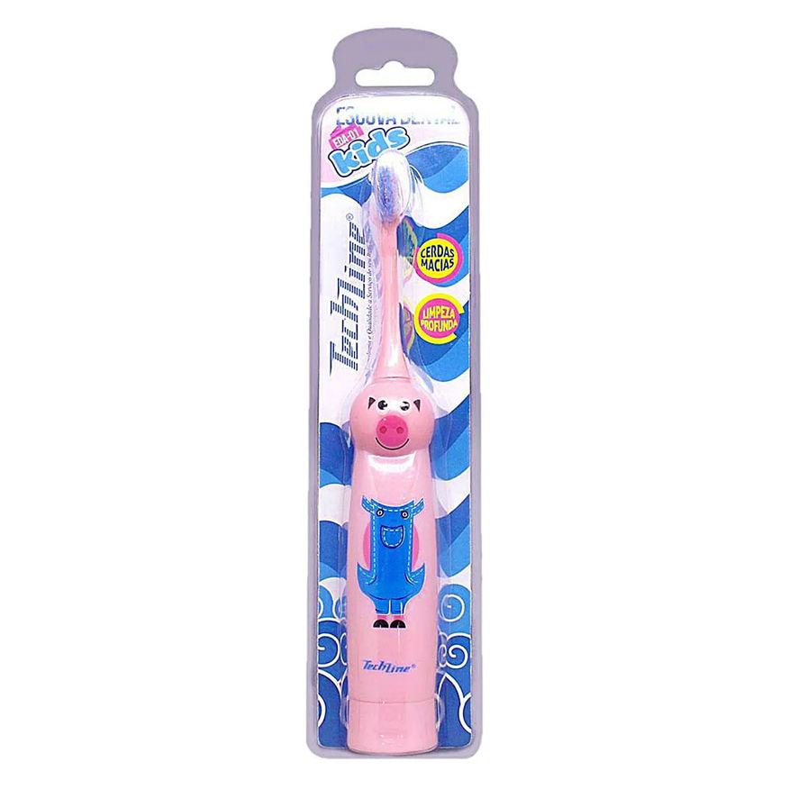 Tech Line Escova Dental Elétrica Infantil Techline - Porco Rosa