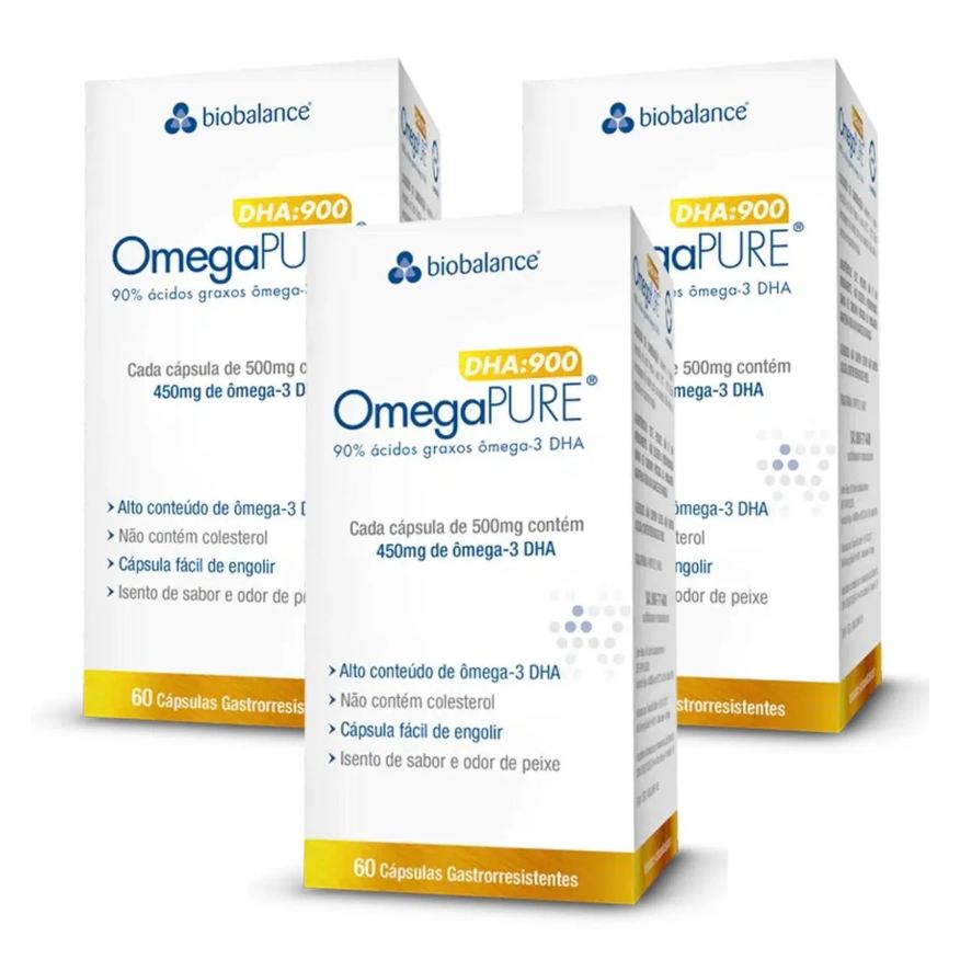 Biobalance Kit 3 Omegapure Dha 900 Alta Concentração 60 cápsulas sem Sabor