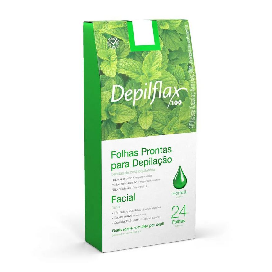 Depilflax Folhas Prontas Faciais Hortelâ com 24 Unidades