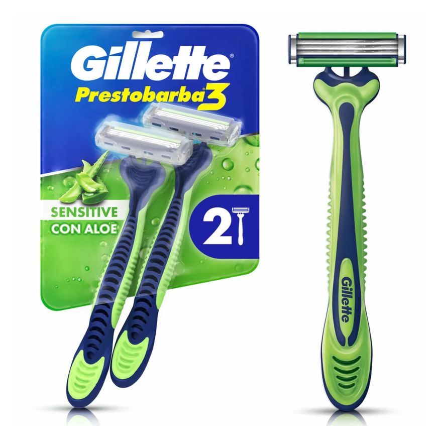 Gillette Aparelho de Barbear Prestobarba3 Sensitive Aloe Vera 2 unidades