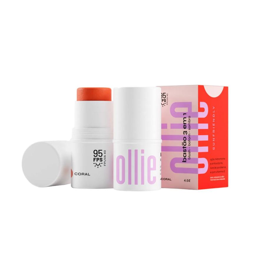 Ollie Bastão 3 em 1 Blush Batom e Sombra FPS 95 4,5g - Coral