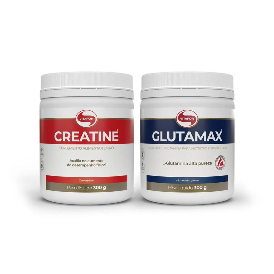 Vitafor Kit Creatina Monohidratada Pura + Glutamax - 300g - Sabor Without Flavor