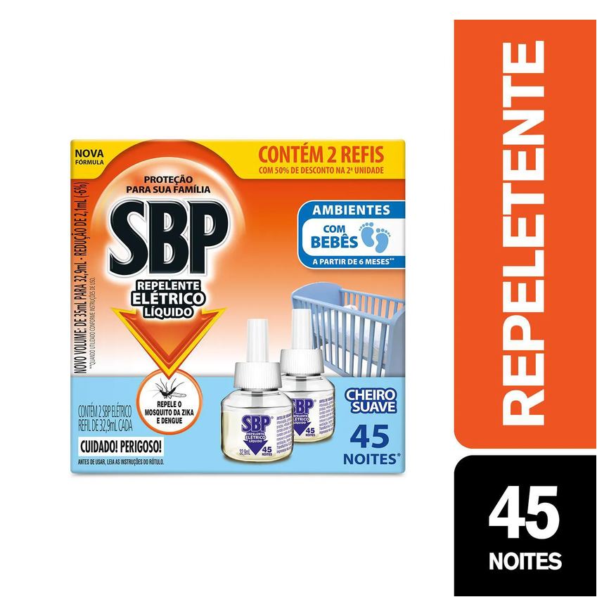Repelente Refil Elétrico Líquido SBP Cheiro Suave 2 Unidades com 35ml cada