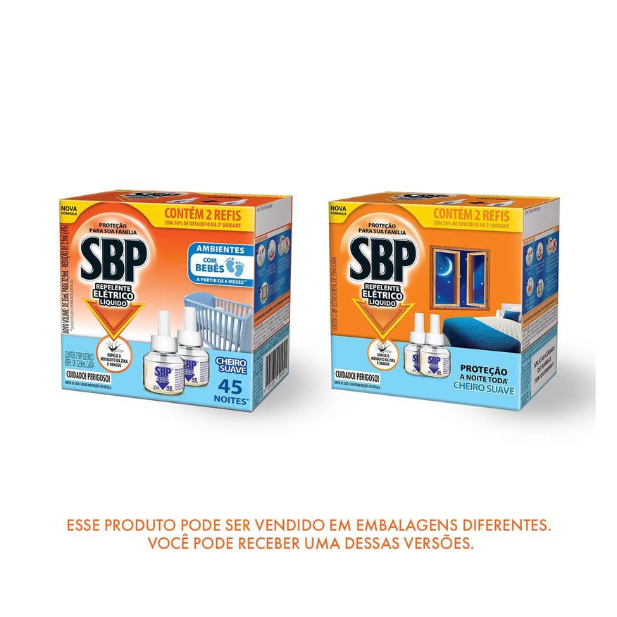 Repelente Refil Elétrico Líquido SBP Cheiro Suave 2 Unidades com 35ml cada