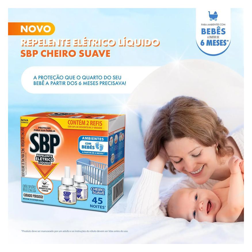 Repelente Refil Elétrico Líquido SBP Cheiro Suave 2 Unidades com 35ml cada