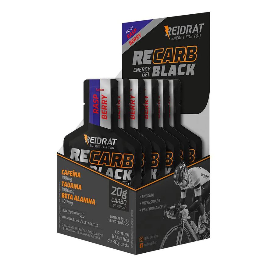 Rehidrat Recarb Energy Gel Black Display 10 Sachês de 30g - Raspberry (framboesa)