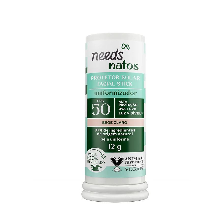 Needs Solar Protetor Solar Facial em Bastão Needs Natos Uniformizador FPS 50 Bege Claro 12g