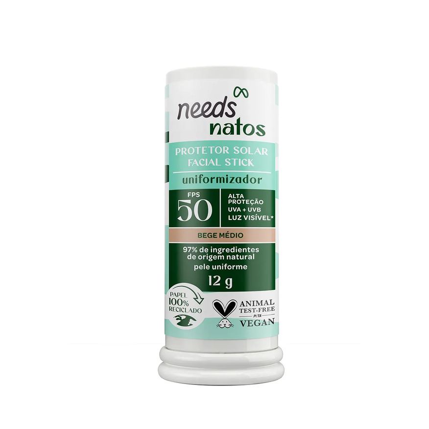 Needs Solar Protetor Solar Facial em Bastão Needs Natos Uniformizador FPS 50 Bege Médio 12g