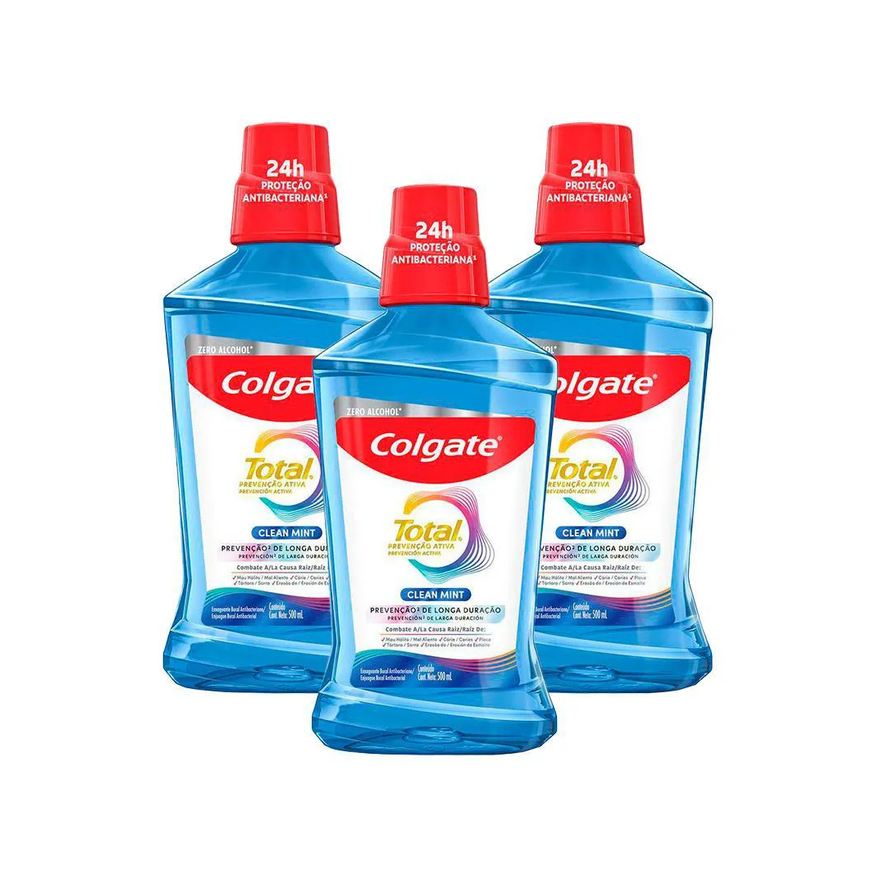 Colgate Kit 3 Enxaguante Bucal Total 12 Clean Mint 500ml