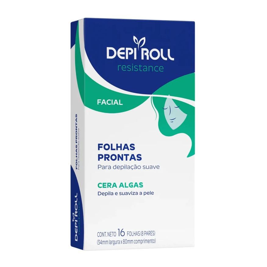 Depiroll Cera Depilatória Facial Depi Roll Resistance Algas 16 folhas prontas