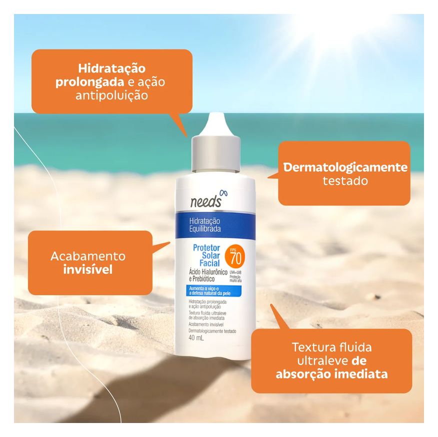 Needs Protetor Solar Facial FPS 70 Hidratação Equilibrada 40g