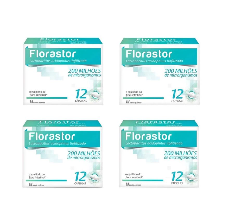 União Química Kit 4 Suplemento Florastor Probiótico Lactobacillus 12cps