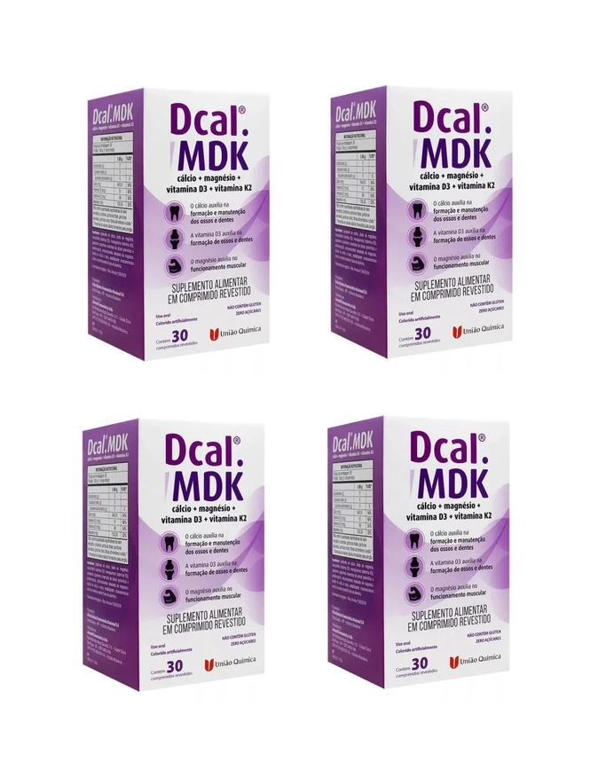 União Química Kit 4 Suplemento Dcal Mdk Cálcio Magnésio Vitamina D3 30cps