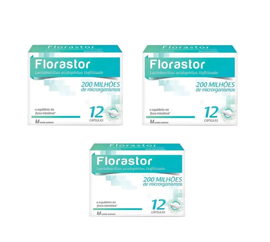 União Química Kit 3 Suplemento Florastor Probiótico Lactobacillus 12cps