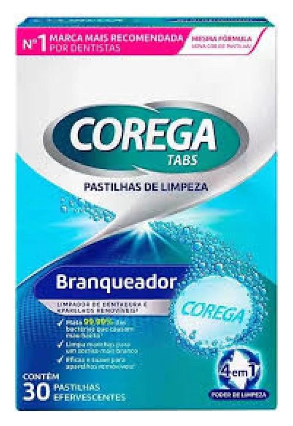 Tabs Corega Pastilhas de Limpeza Branqueador C/30 Pastilhas
